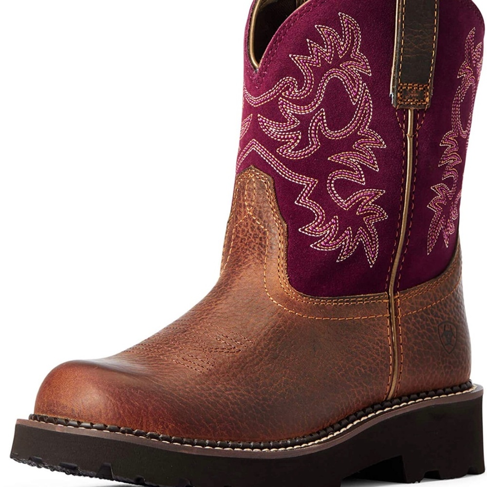 Ariat FatBaby Dark Brown & Maroon Round Toe Leather Boots 7.5B
